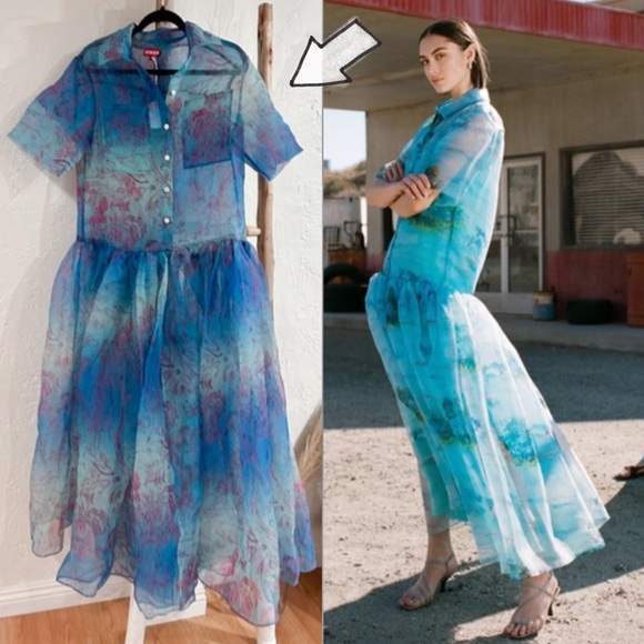STAUD Riley Dress in Blue Print Organza Size Small NWT - Picture 1 of 9